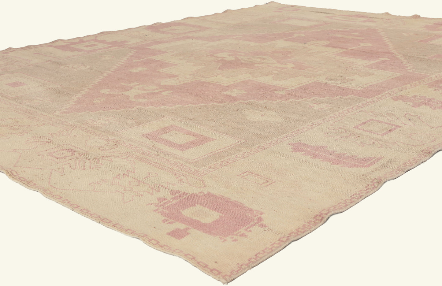 7 x 9 - Beige Vintage Turkish Oushak Rug - 53229