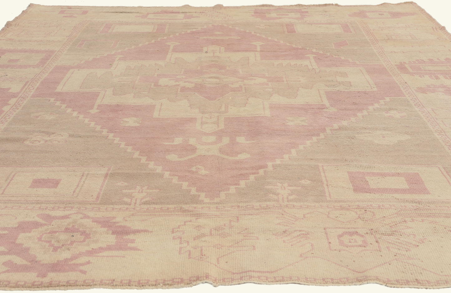 7 x 9 - Beige Vintage Turkish Oushak Rug - 53229