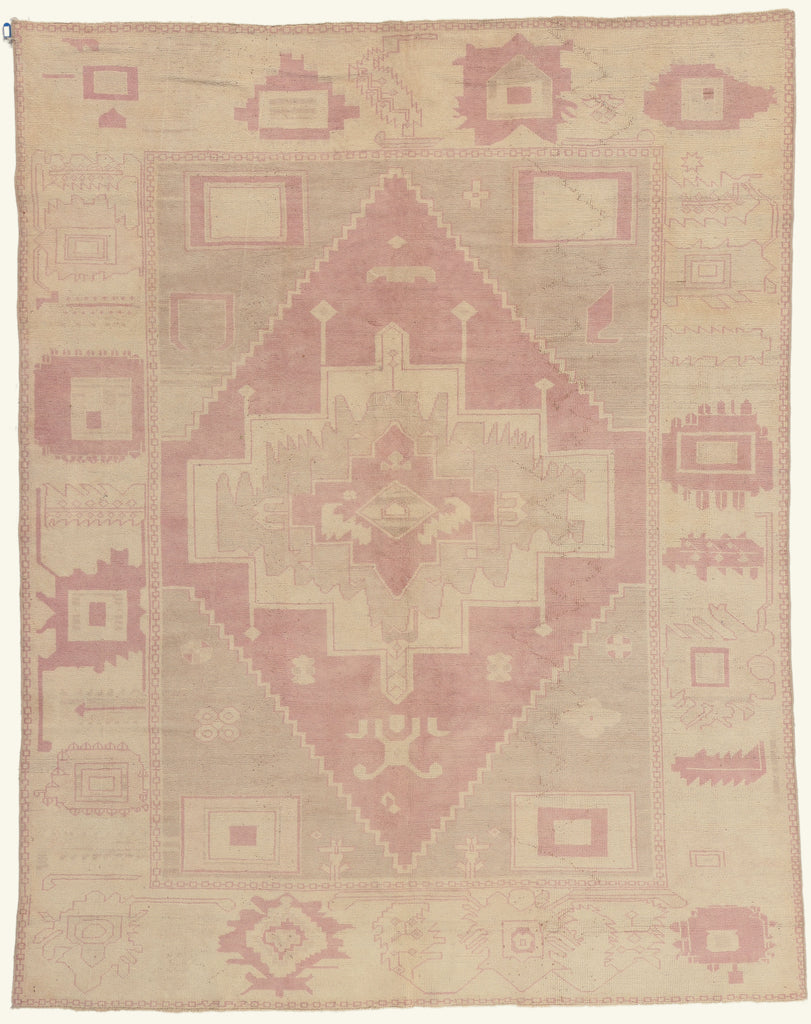 7 x 9 - Beige Vintage Turkish Oushak Rug - 53229