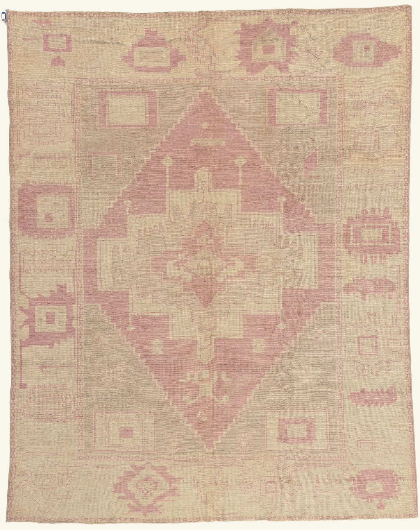 7 x 9 - Beige Vintage Turkish Oushak Rug - 53229
