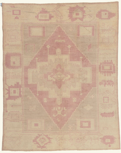 7 x 9 - Beige Vintage Turkish Oushak Rug - 53229