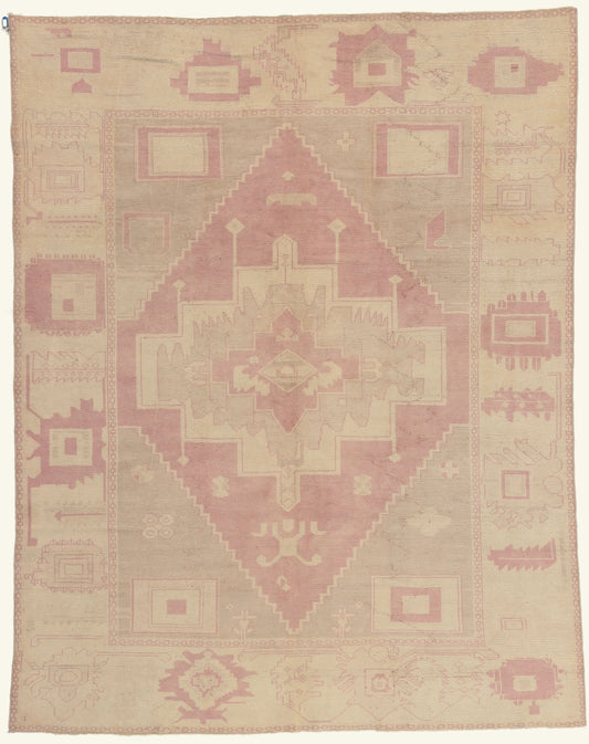 7 x 9 - Beige Vintage Turkish Oushak Rug - 53229