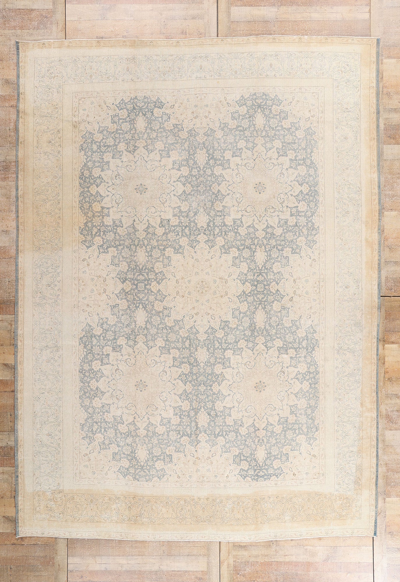 10 x 13 - Beige Vintage Persian Kerman Rug - 53393