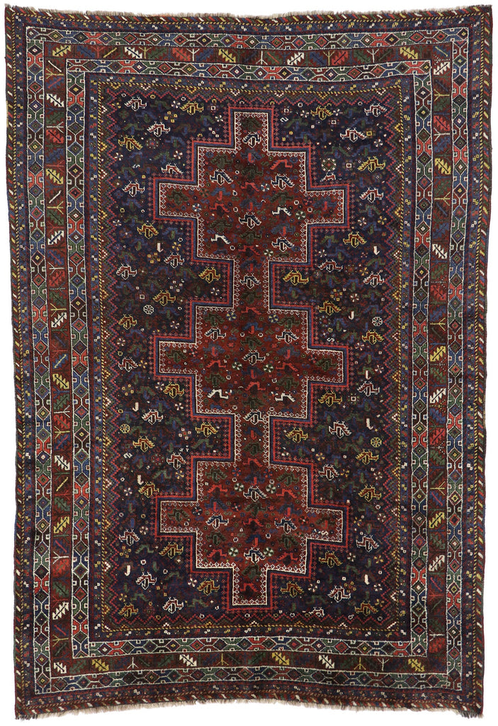 7 x 10 - Navy Blue Antique Persian Shiraz Rug - 53396