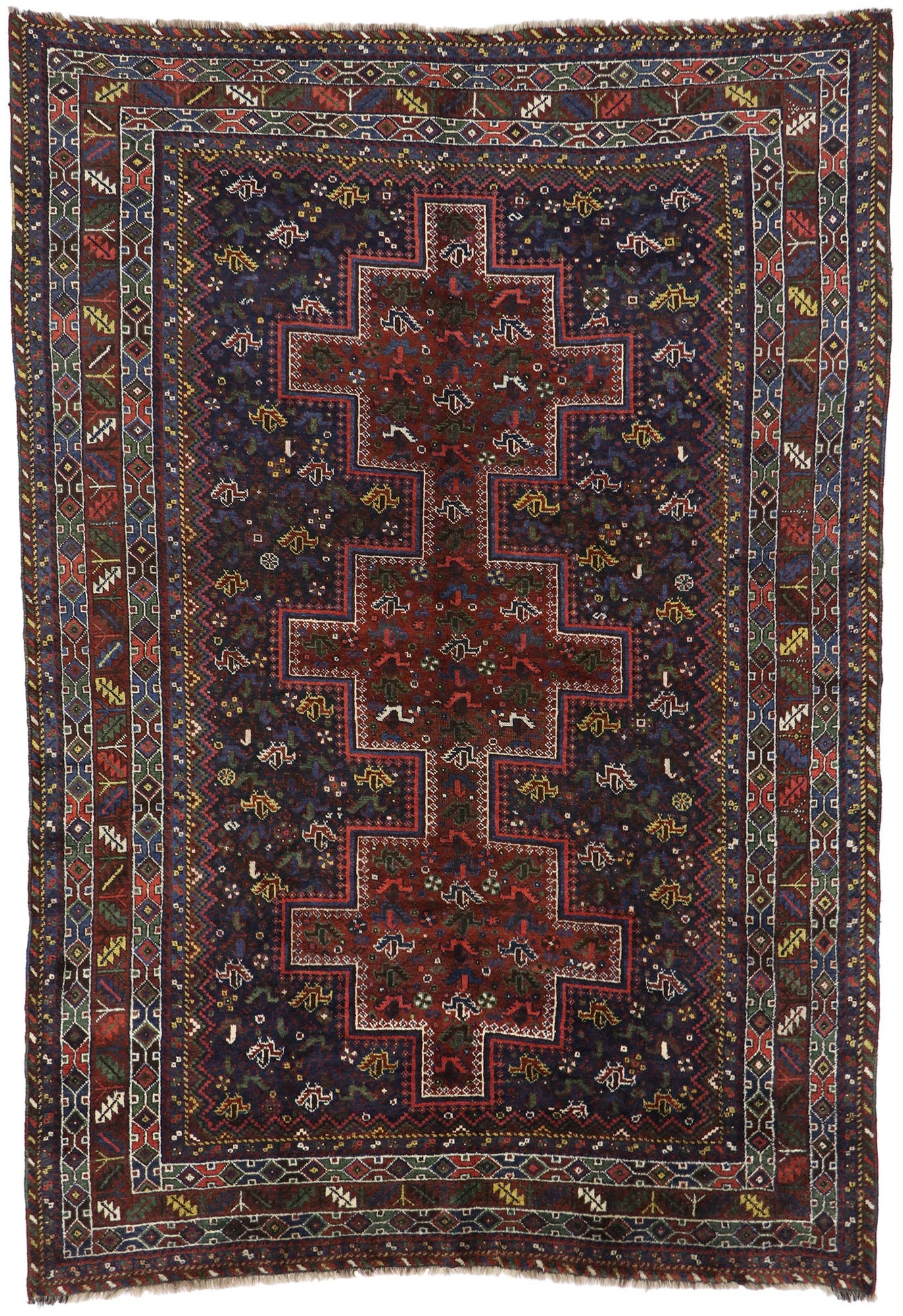 7 x 10 - Navy Blue Antique Persian Shiraz Rug - 53396