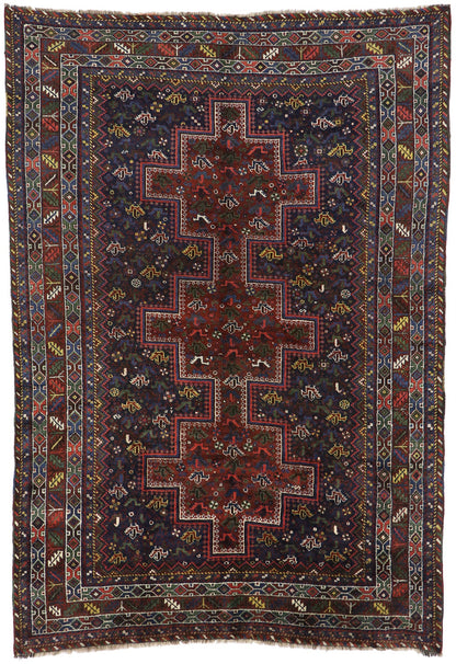 7 x 10 - Navy Blue Antique Persian Shiraz Rug - 53396