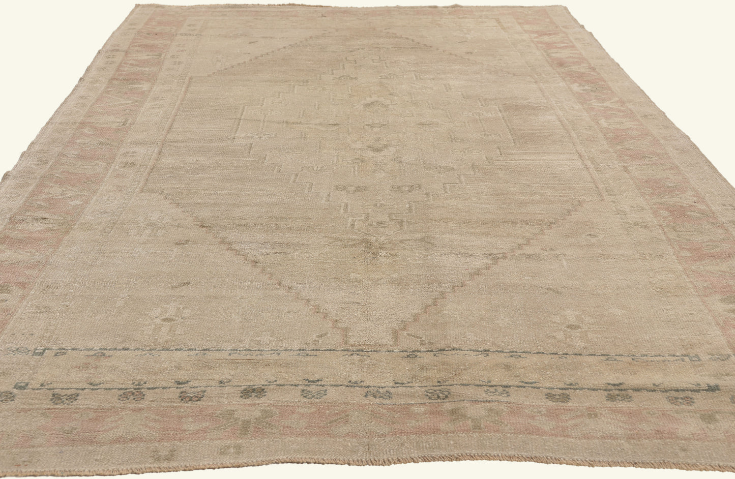 5 x 9 - Beige Vintage Turkish Oushak Rug - 53624