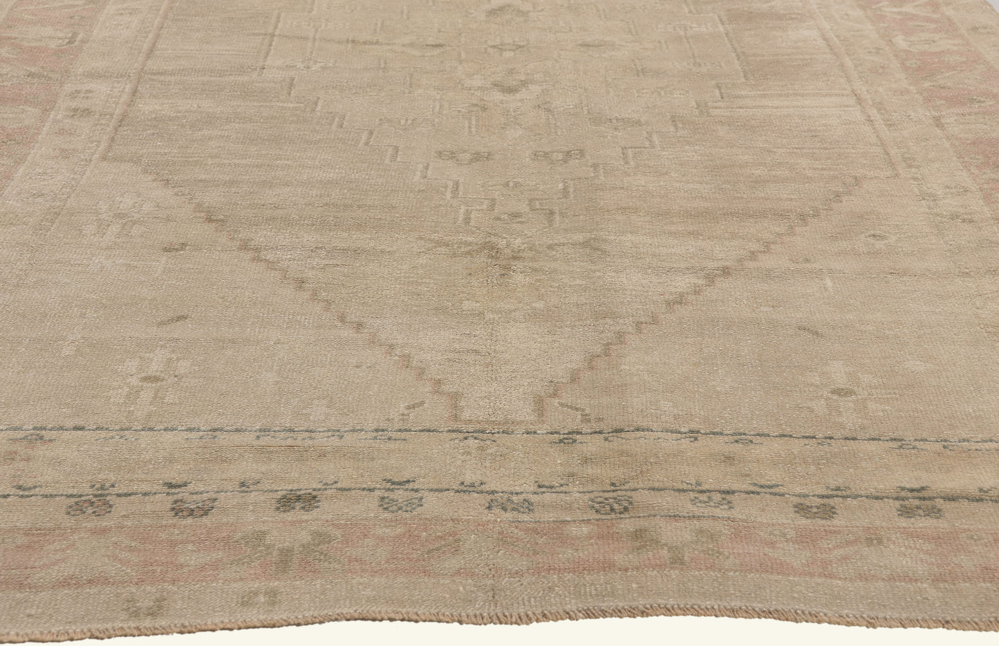 5 x 9 - Beige Vintage Turkish Oushak Rug - 53624