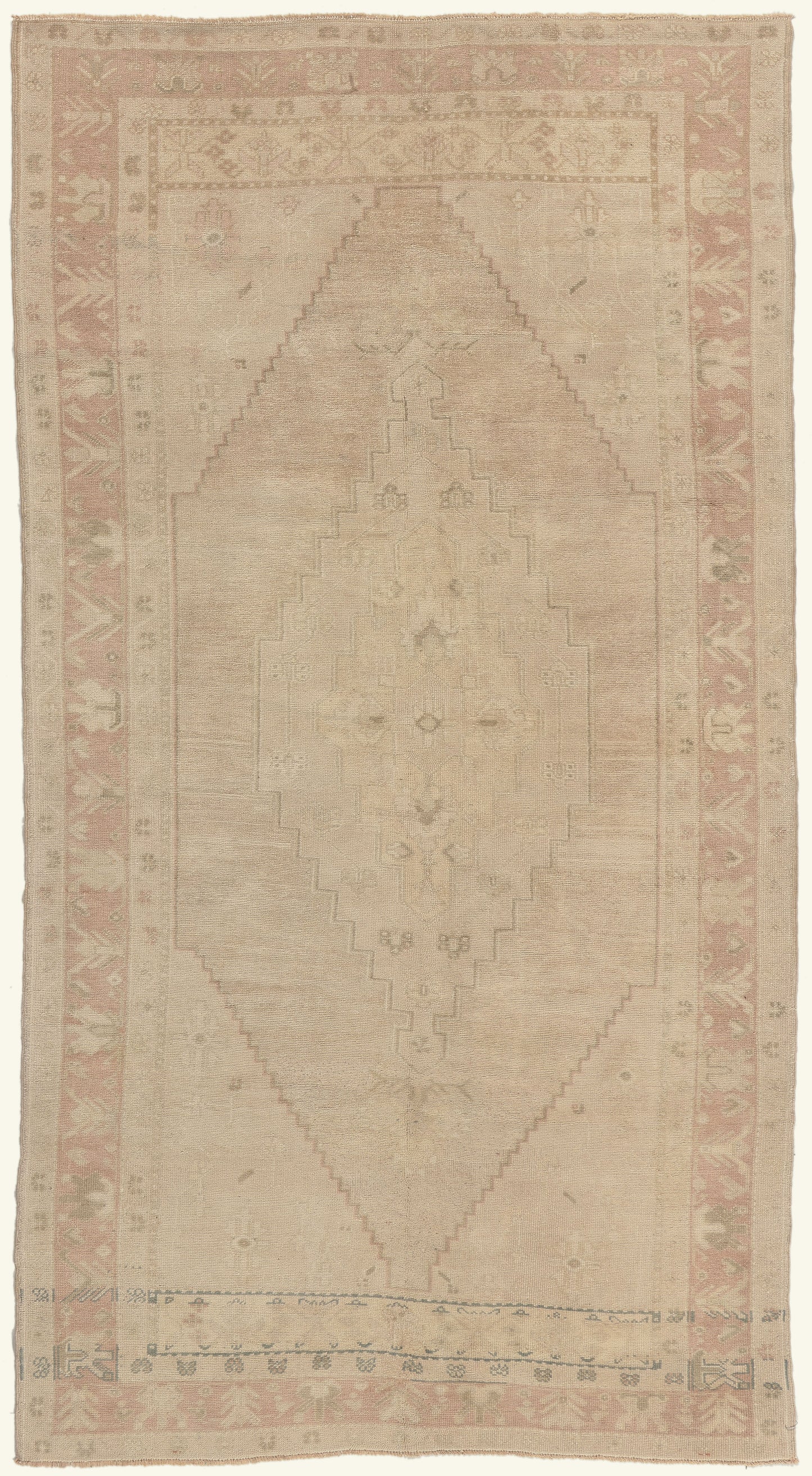 5 x 9 - Beige Vintage Turkish Oushak Rug - 53624
