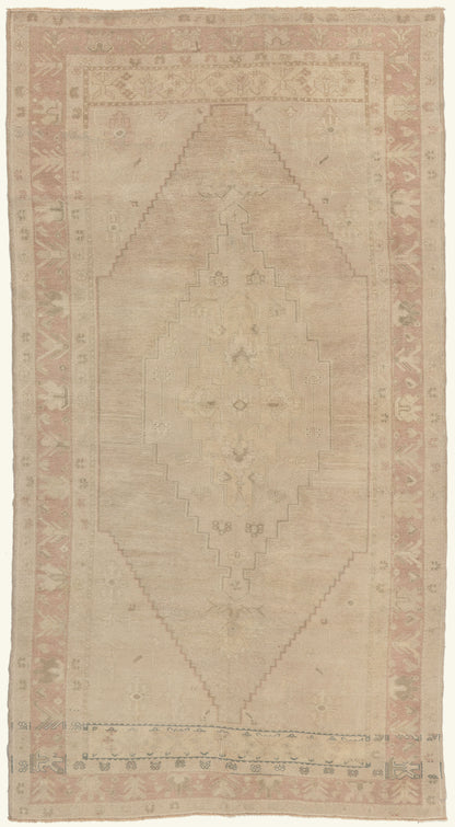 5 x 9 - Beige Vintage Turkish Oushak Rug - 53624