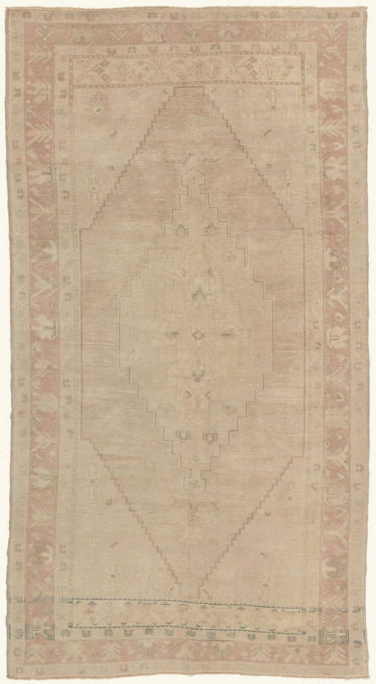 5 x 9 - Beige Vintage Turkish Oushak Rug - 53624