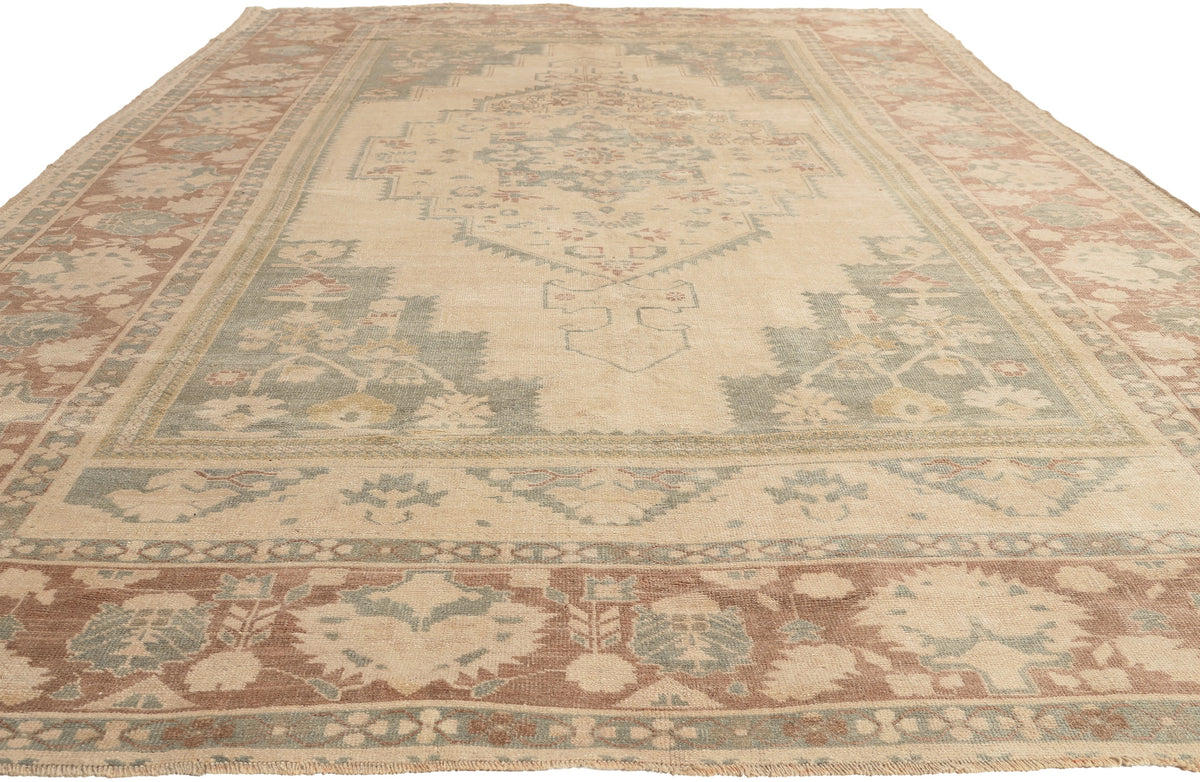 8 x 13 - Beige Vintage Turkish Oushak Rug - 53680