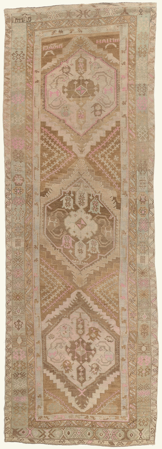 5 x 15 - Brown Vintage Turkish Oushak Rug - 53708