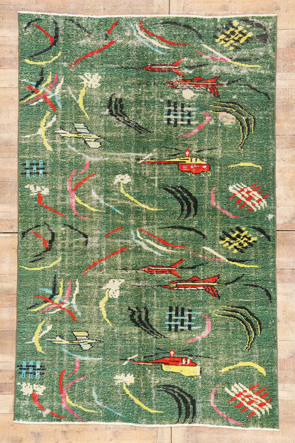6 x 9 - Green Vintage Turkish Sivas Rug - 54051