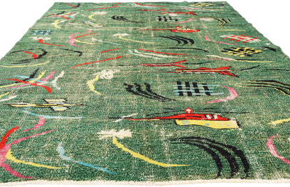 6 x 9 - Green Vintage Turkish Sivas Rug - 54051