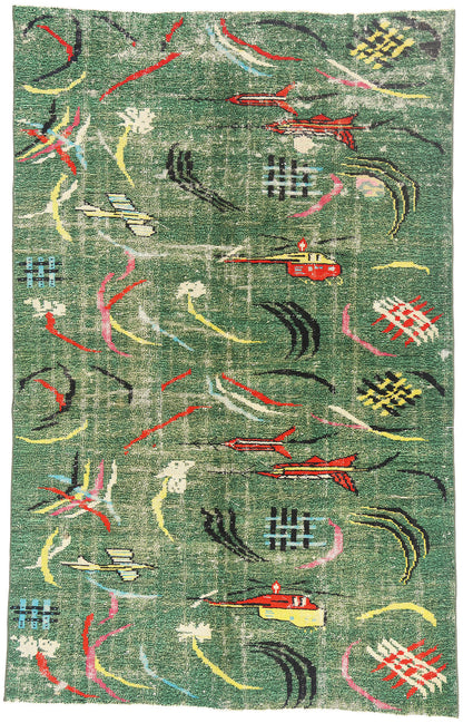 6 x 9 - Green Vintage Turkish Sivas Rug - 54051