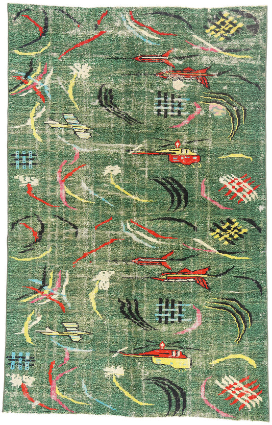 6 x 9 - Green Vintage Turkish Sivas Rug - 54051