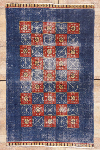 5 x 7 - Blue Vintage Turkish Sivas Rug - 54053