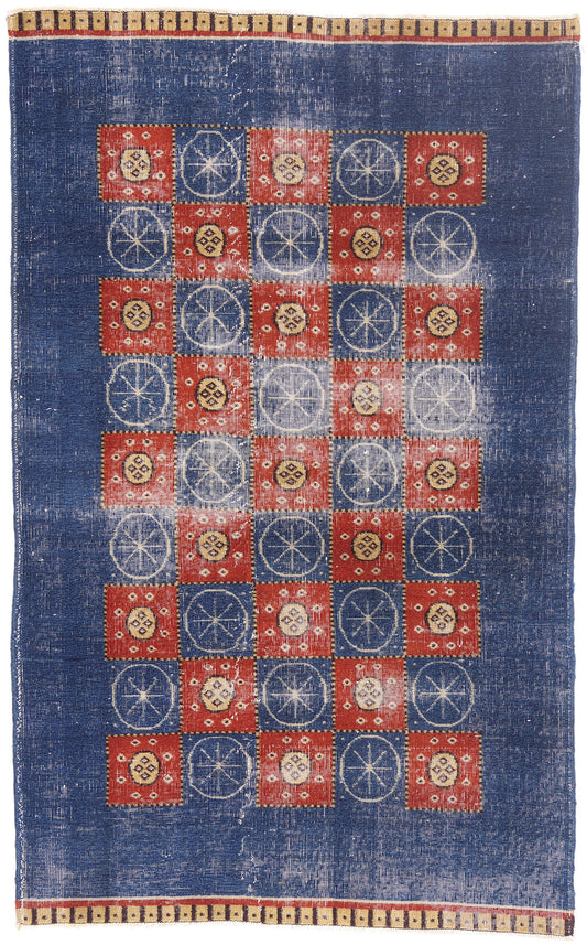 5 x 7 - Blue Vintage Turkish Sivas Rug - 54053