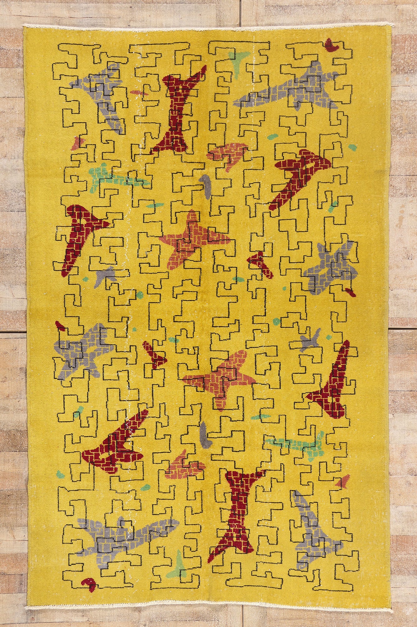 5 x 8 - Yellow Vintage Turkish Sivas Rug - 54054