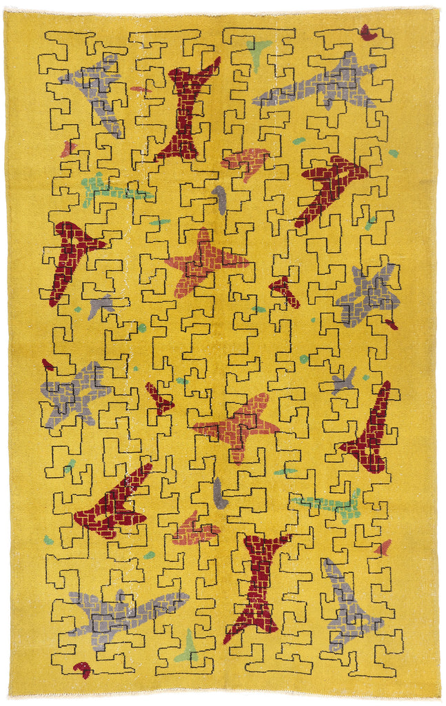 5 x 8 - Yellow Vintage Turkish Sivas Rug - 54054