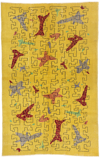 5 x 8 - Yellow Vintage Turkish Sivas Rug - 54054