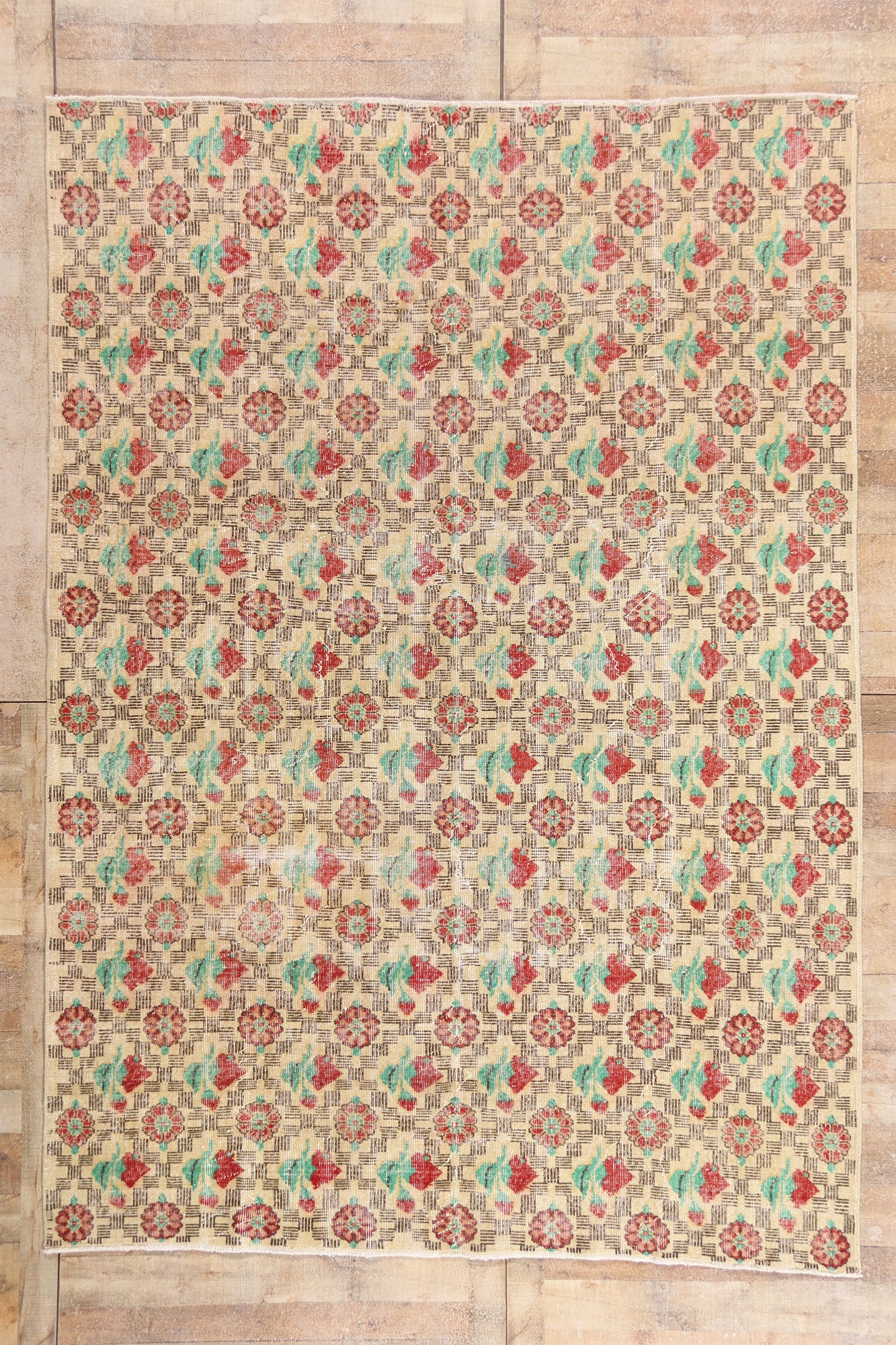7 x 10 - Ivory Vintage Turkish Sivas Rug - 54059