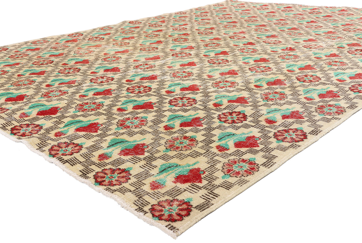 7 x 10 - Ivory Vintage Turkish Sivas Rug - 54059