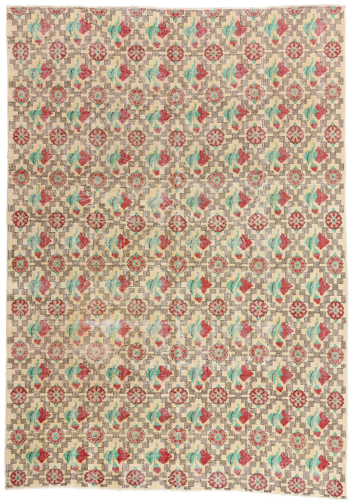 7 x 10 - Ivory Vintage Turkish Sivas Rug - 54059