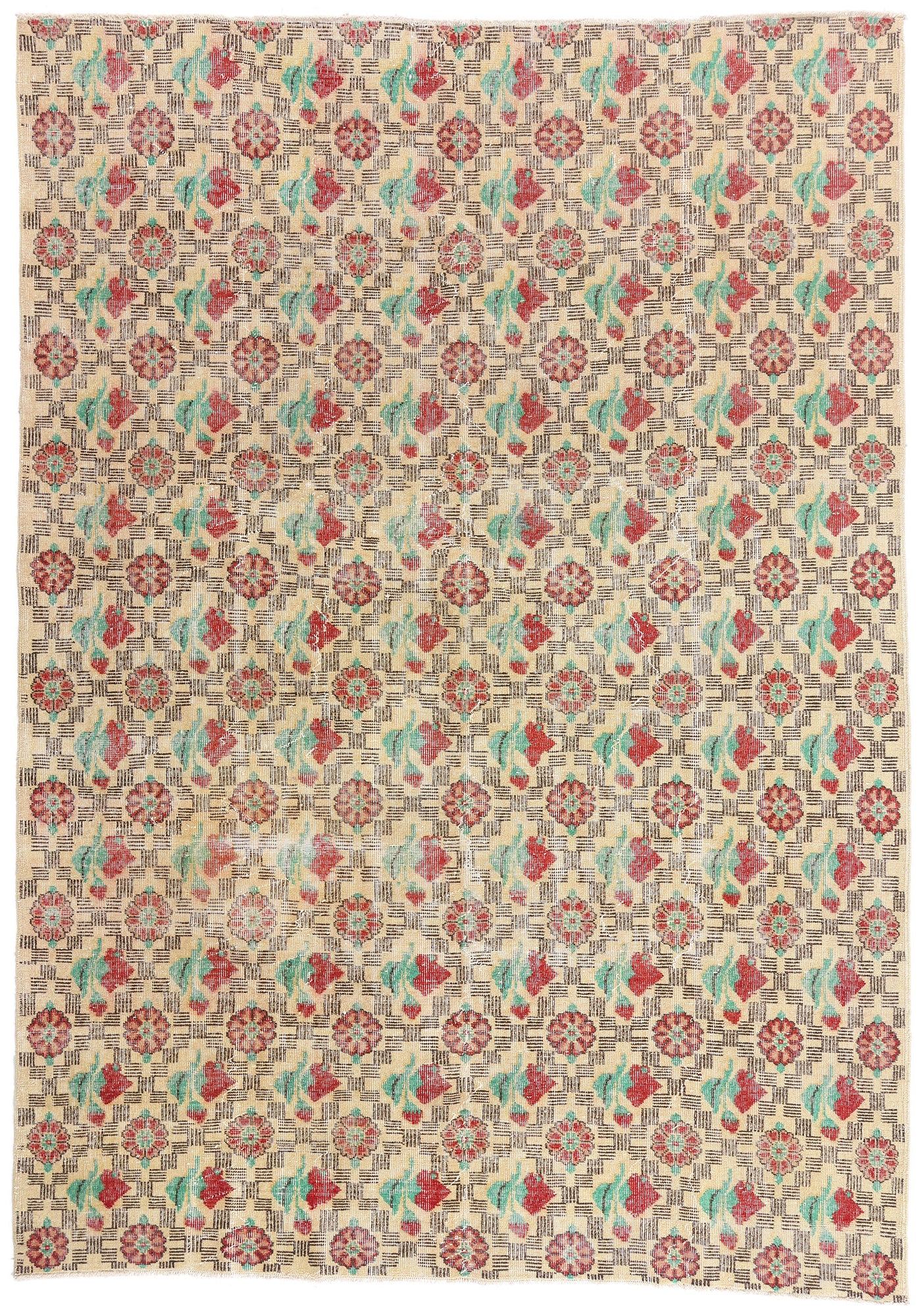 7 x 10 - Ivory Vintage Turkish Sivas Rug - 54059