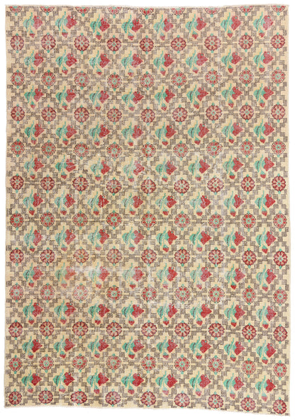 7 x 10 - Ivory Vintage Turkish Sivas Rug - 54059