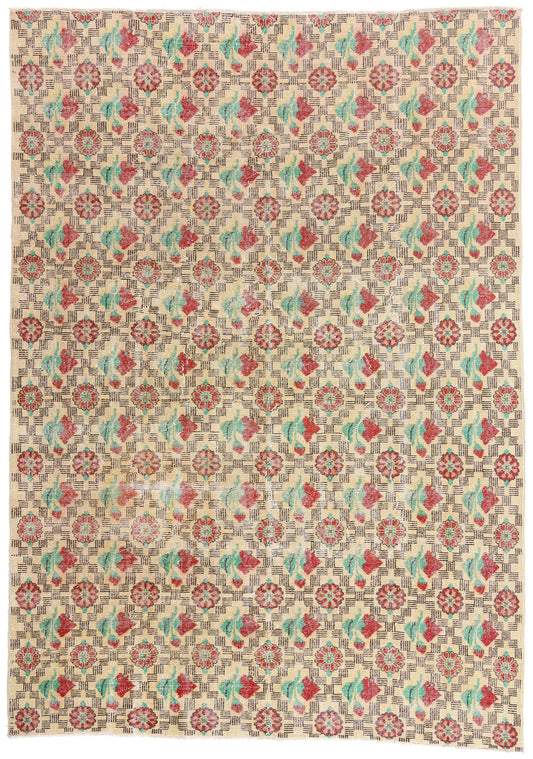 7 x 10 - Ivory Vintage Turkish Sivas Rug - 54059