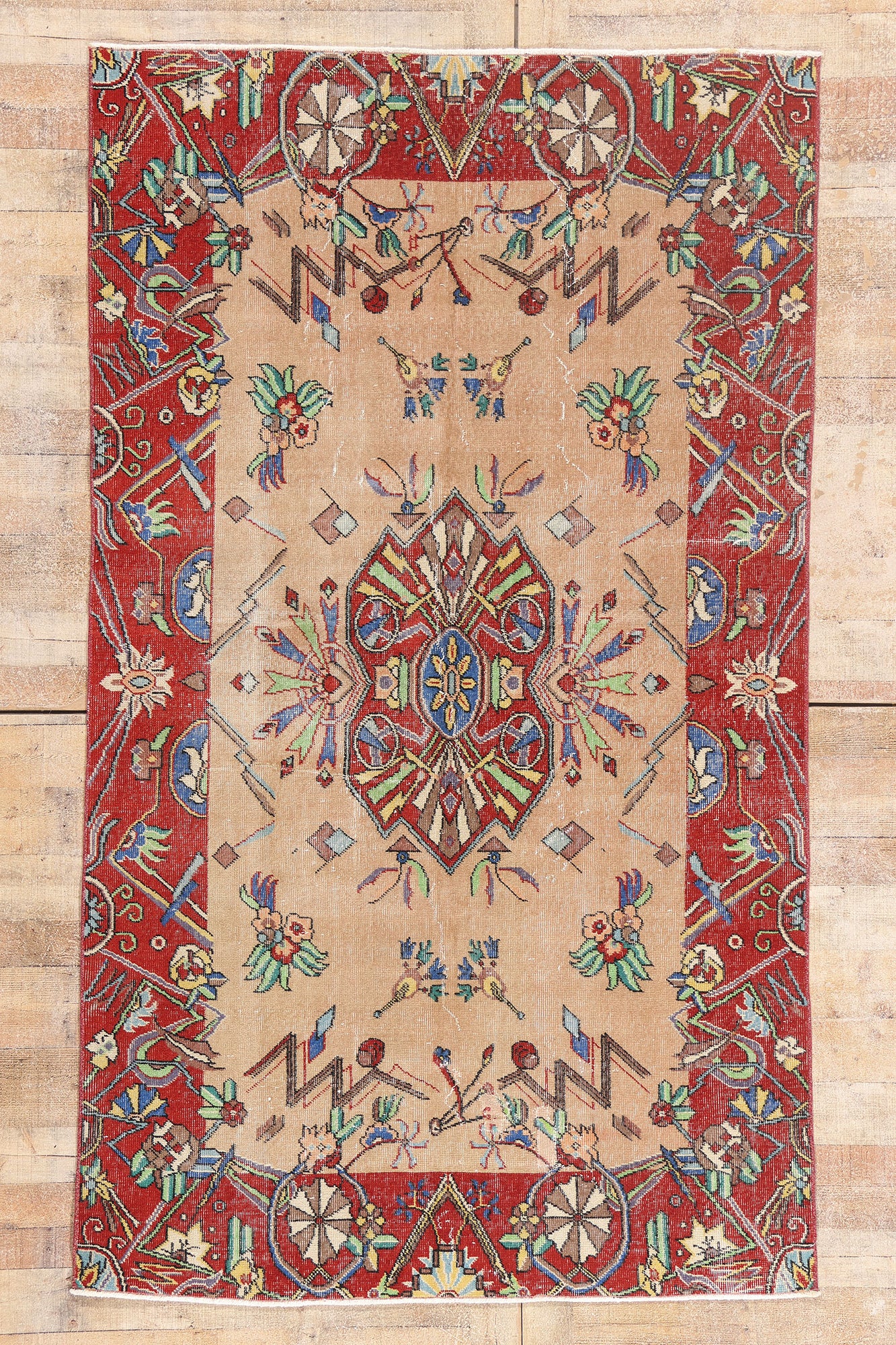 5 x 8 - Tan Vintage Turkish Sivas Rug - 54061