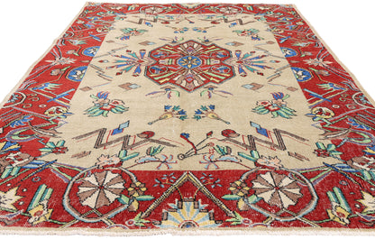 5 x 9 - Beige Vintage Turkish Sivas Rug - 54062