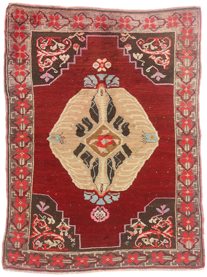 5 x 6 - Red Vintage Turkish Oushak Rug - 54064