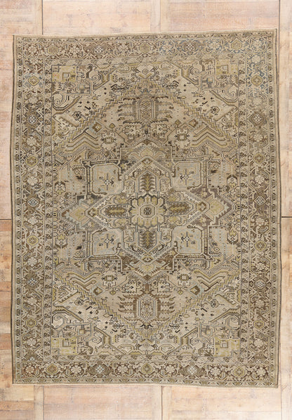 9 x 12 - Beige Antique Persian Heriz Rug - 54105