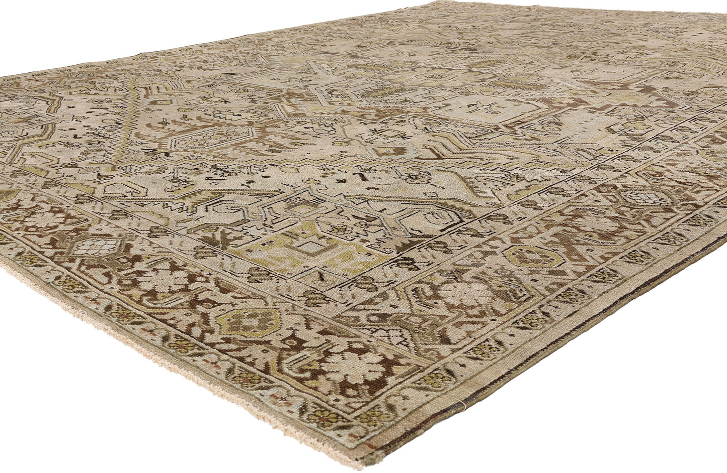 9 x 12 - Beige Antique Persian Heriz Rug - 54105