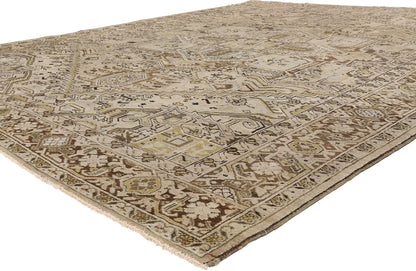 9 x 12 - Beige Antique Persian Heriz Rug - 54105