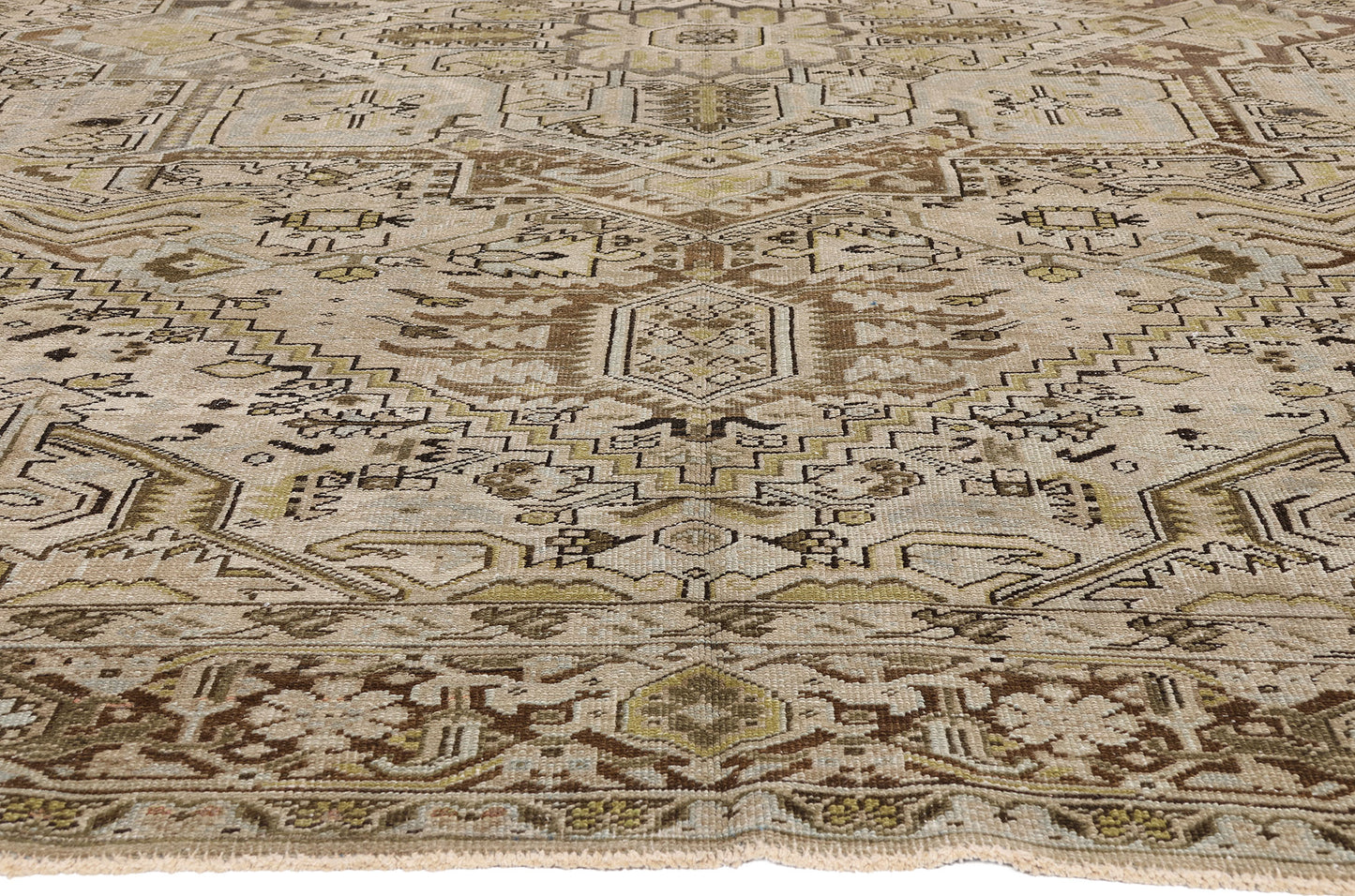 9 x 12 - Beige Antique Persian Heriz Rug - 54105