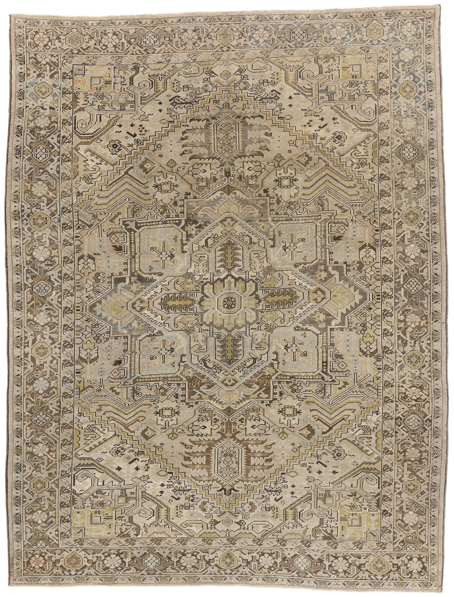 9 x 12 - Beige Antique Persian Heriz Rug - 54105