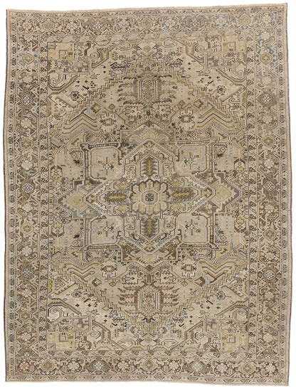 9 x 12 - Beige Antique Persian Heriz Rug - 54105