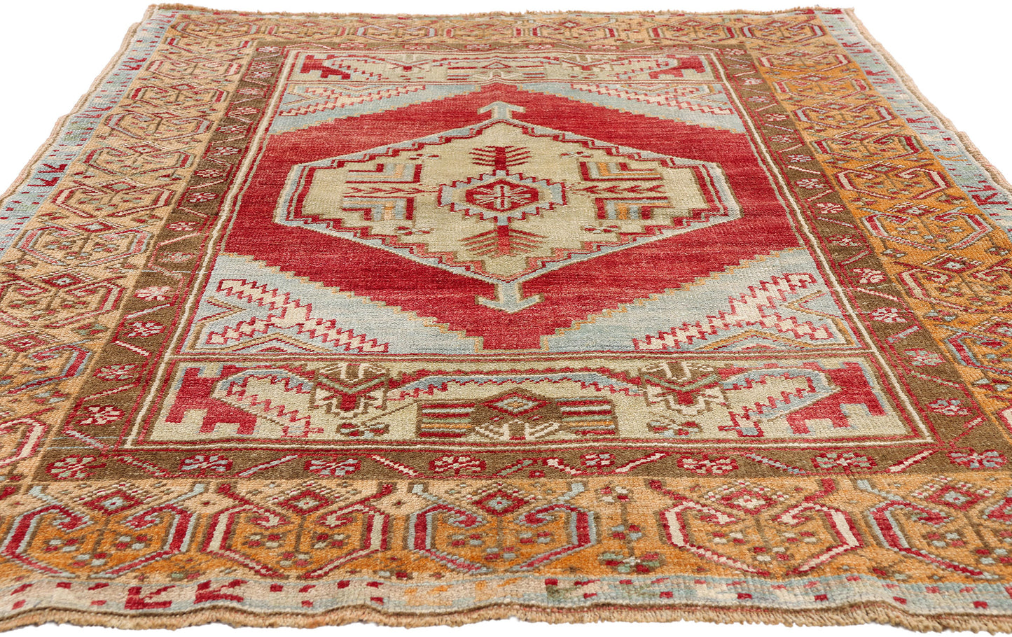 4 x 5 - Red Vintage Turkish Oushak Rug - 54114