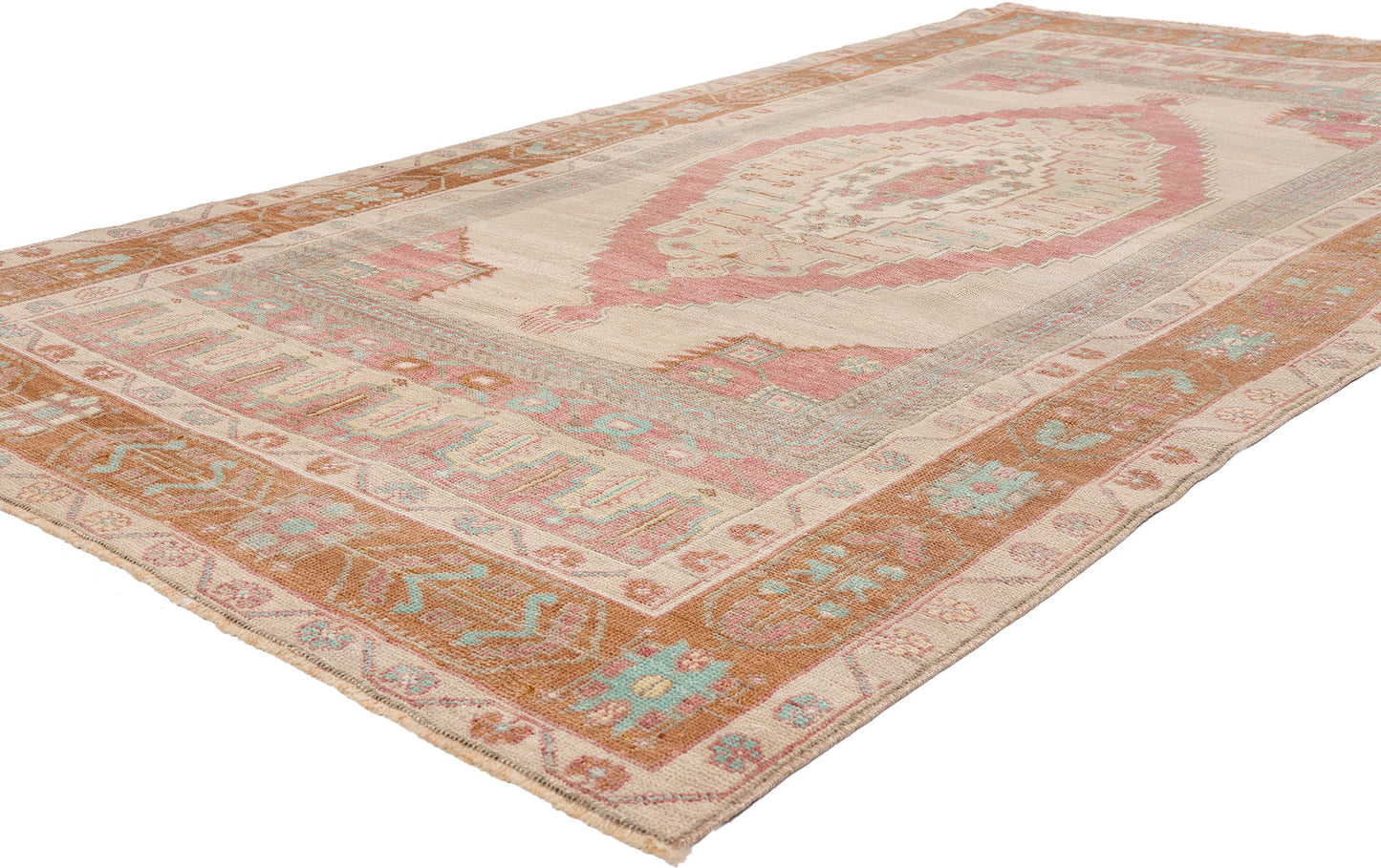 5 x 8 - Beige Vintage Turkish Oushak Rug - 54117