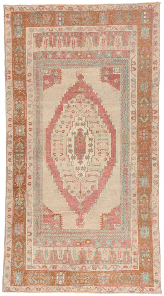 5 x 8 - Beige Vintage Turkish Oushak Rug - 54117
