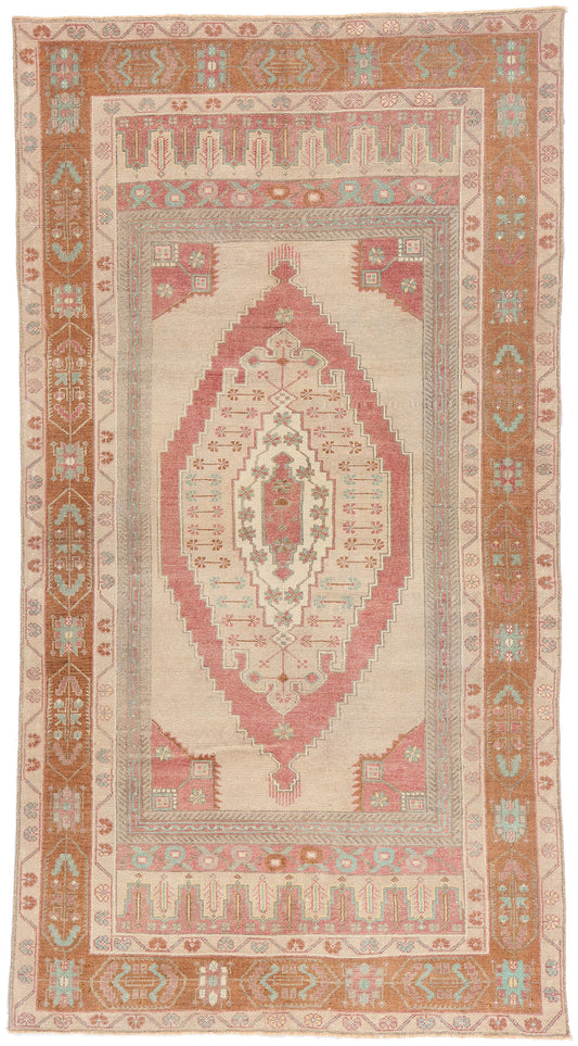 5 x 8 - Beige Vintage Turkish Oushak Rug - 54117