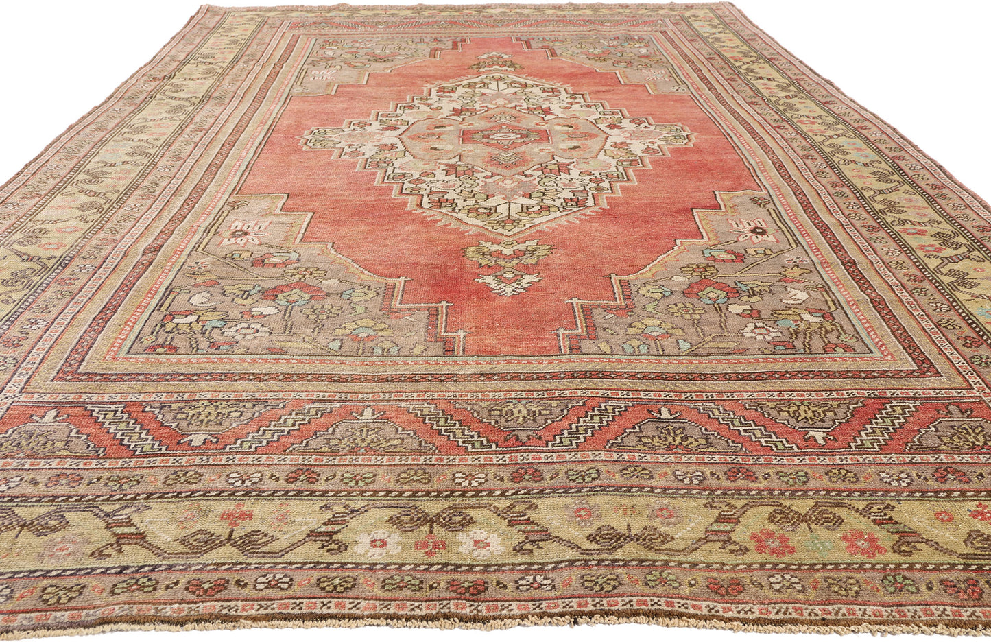 7 x 12 - Red Vintage Turkish Oushak Rug - 54118