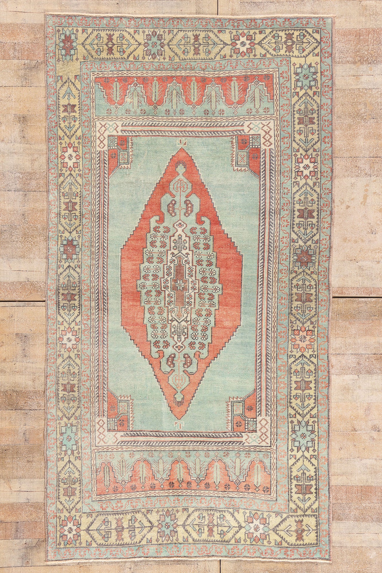 5 x 8 - Green Vintage Turkish Oushak Rug - 54121