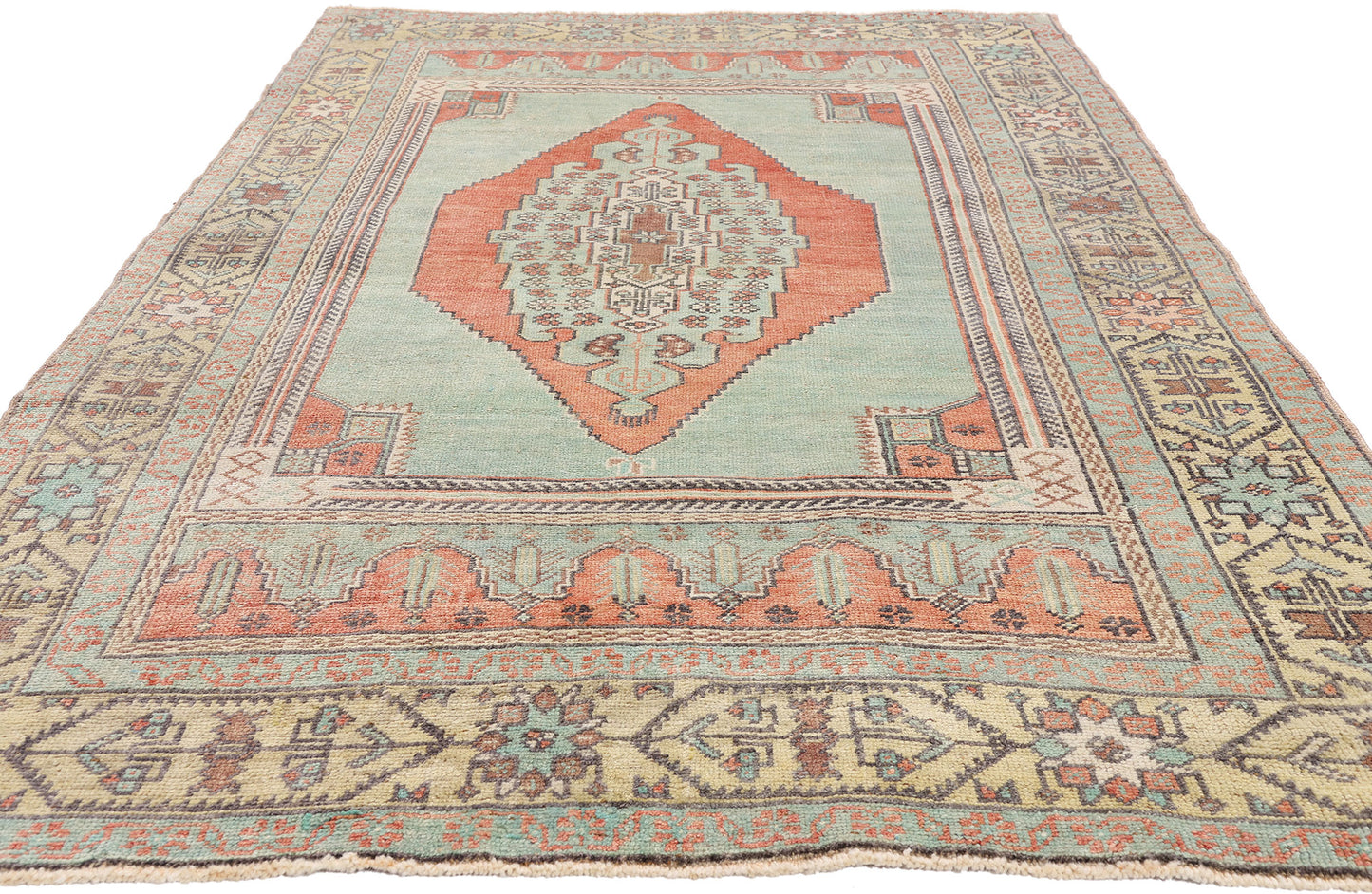 5 x 8 - Green Vintage Turkish Oushak Rug - 54121