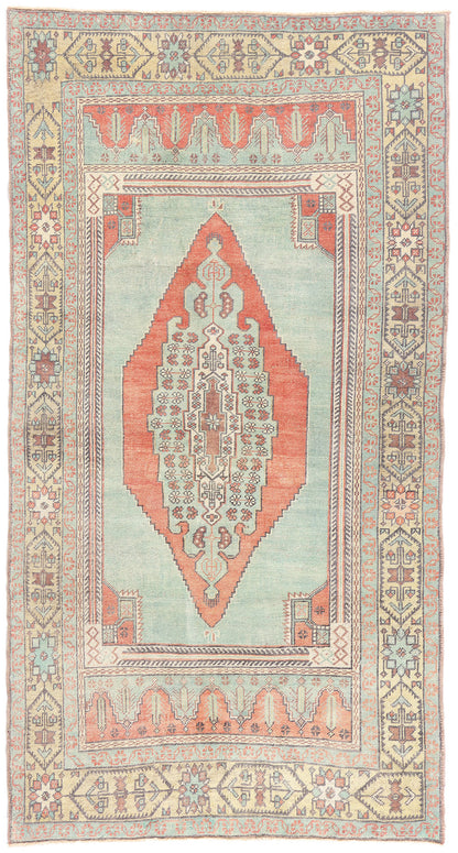 5 x 8 - Green Vintage Turkish Oushak Rug - 54121