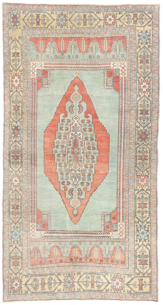 5 x 8 - Green Vintage Turkish Oushak Rug - 54121